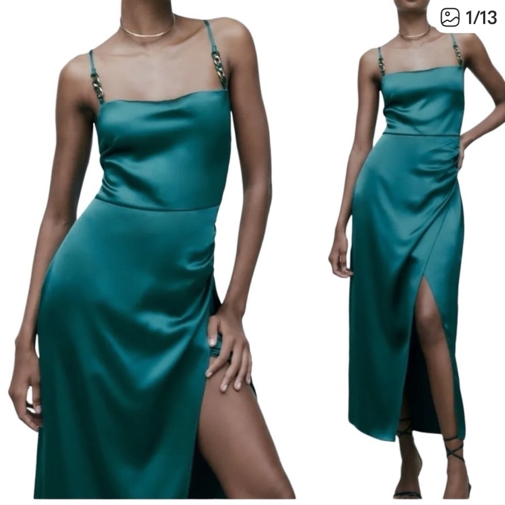 Zara Satin Dress With Chain Strap Detail